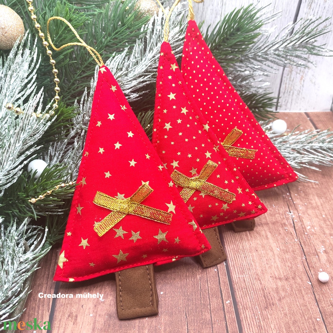 Karácsonyfa függő dísz, textil fenyőfa csomag piros 3 darabos - karácsony - karácsonyi lakásdekoráció - karácsonyfa, grincsfa - Meska.hu