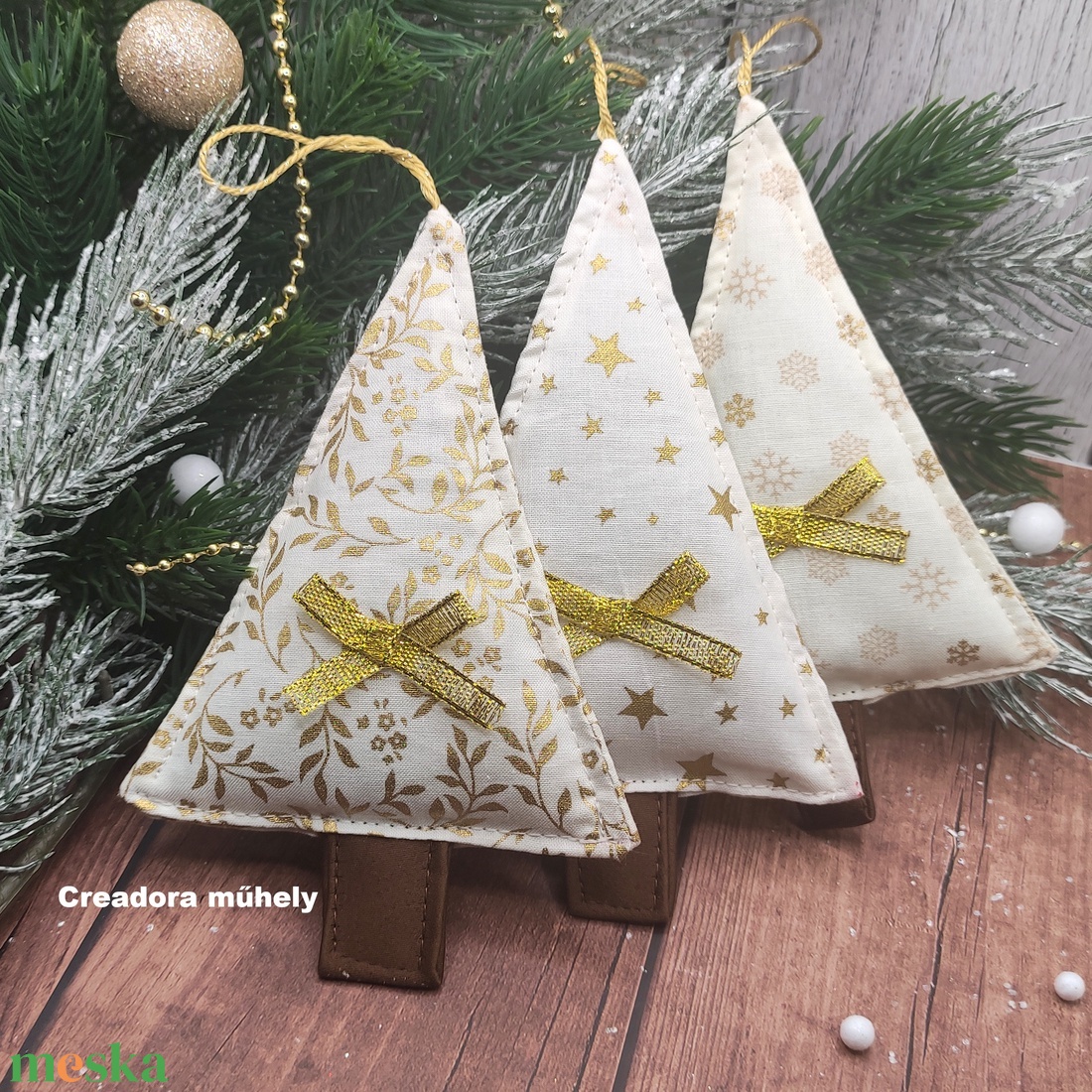 Karácsonyfa függő dísz, textil fenyőfa csomag krémszín 3 darabos - karácsony - karácsonyi lakásdekoráció - karácsonyfa, grincsfa - Meska.hu