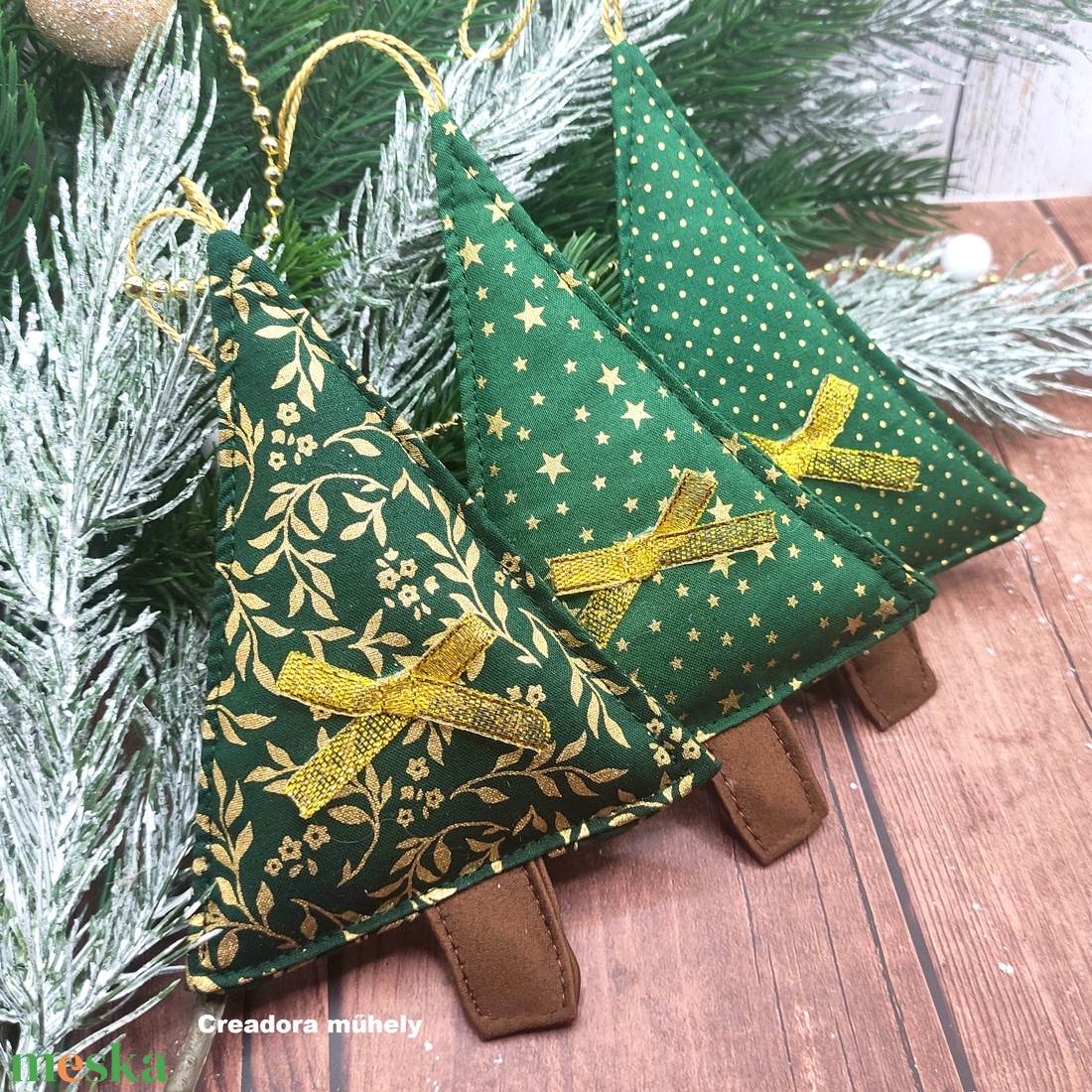 Karácsonyfa függő dísz, textil fenyőfa csomag zöld 3 darabos - karácsony - karácsonyi lakásdekoráció - karácsonyfa, grincsfa - Meska.hu