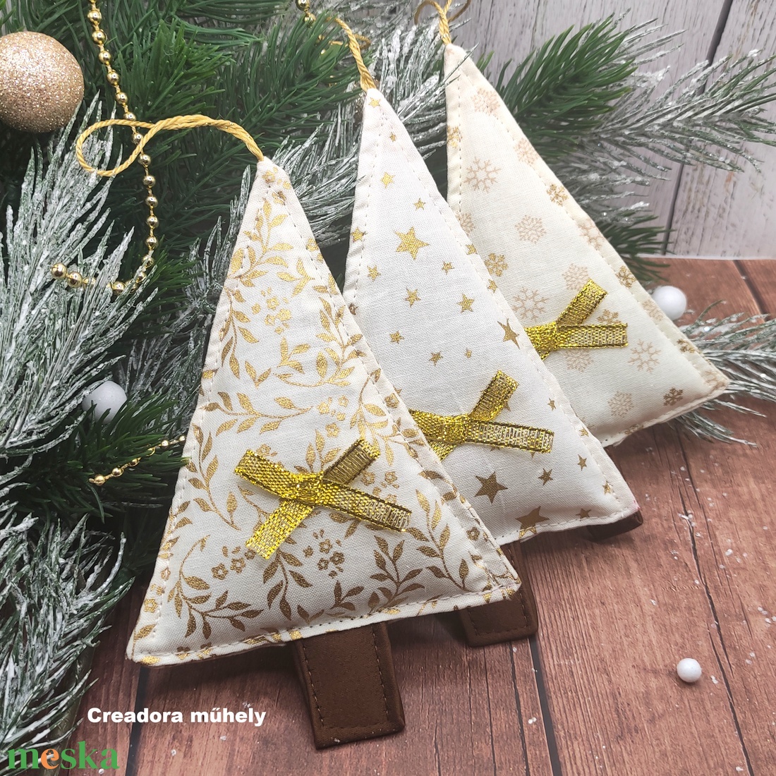 Karácsonyfa függő dísz, textil fenyőfa csomag krémszín 3 darabos - karácsony - karácsonyi lakásdekoráció - karácsonyfa, grincsfa - Meska.hu