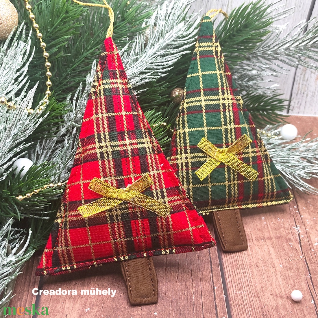 Karácsonyfa függő dísz, textil fenyőfa csomag piros-zöld 2 darabos - karácsony - karácsonyi lakásdekoráció - karácsonyfa, grincsfa - Meska.hu