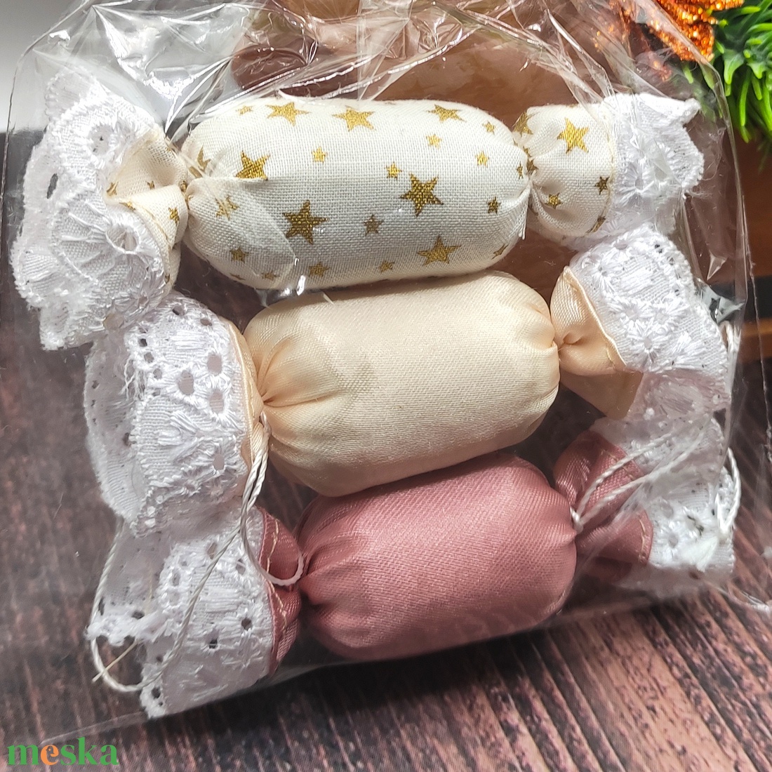 Textil szaloncukor ajándékcsomag, pasztell - karácsony - karácsonyi lakásdekoráció - karácsonyfadíszek - Meska.hu