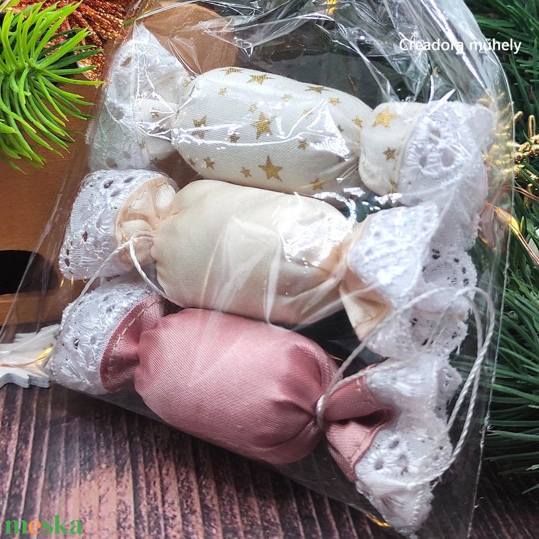 Textil szaloncukor ajándékcsomag, pasztell - karácsony - karácsonyi lakásdekoráció - karácsonyfadíszek - Meska.hu