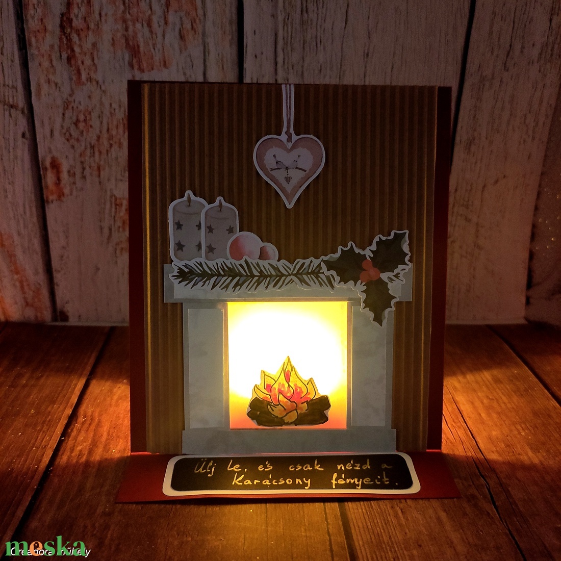 Karácsonyi kandalló világító képeslap - karácsony - karácsonyi ajándékozás - karácsonyi képeslap, üdvözlőlap, ajándékkísérő - Meska.hu