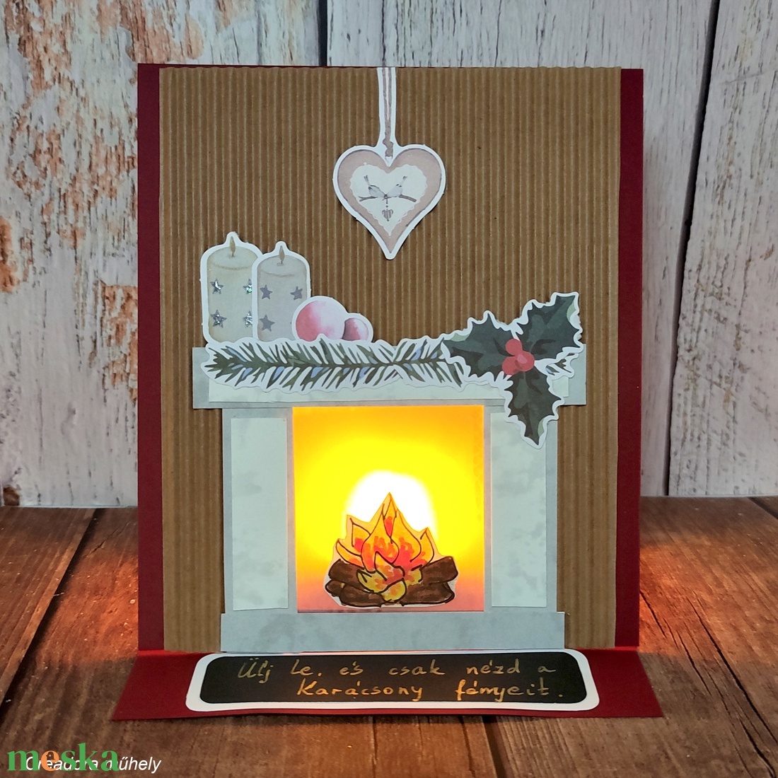 Karácsonyi kandalló világító képeslap - karácsony - karácsonyi ajándékozás - karácsonyi képeslap, üdvözlőlap, ajándékkísérő - Meska.hu