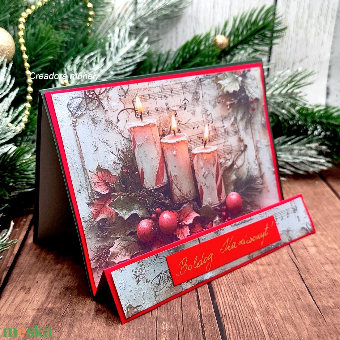 Karácsonyi képeslap gyertyákkal - karácsony - karácsonyi ajándékozás - karácsonyi képeslap, üdvözlőlap, ajándékkísérő - Meska.hu