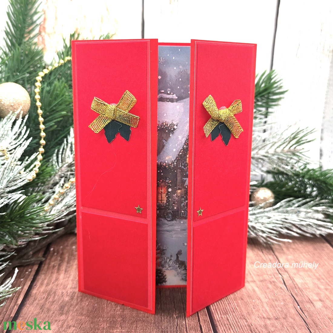 Karácsonyi ajtó képeslap - karácsony - karácsonyi ajándékozás - karácsonyi képeslap, üdvözlőlap, ajándékkísérő - Meska.hu