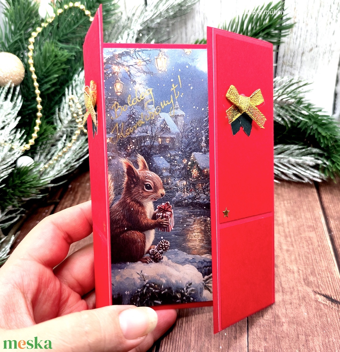 Karácsonyi ajtó képeslap - karácsony - karácsonyi ajándékozás - karácsonyi képeslap, üdvözlőlap, ajándékkísérő - Meska.hu