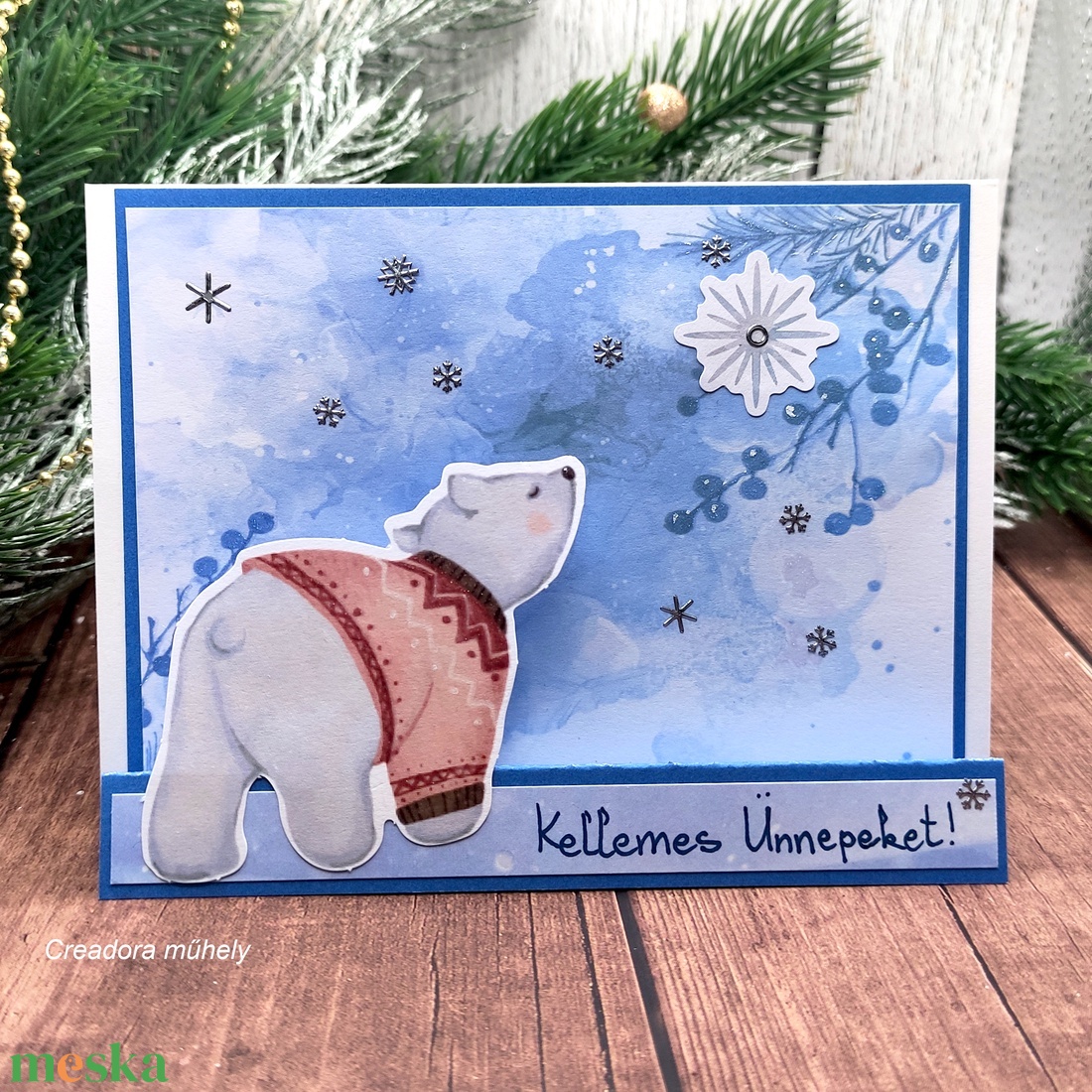 Jegesmedvés képeslap - karácsony - karácsonyi ajándékozás - karácsonyi képeslap, üdvözlőlap, ajándékkísérő - Meska.hu