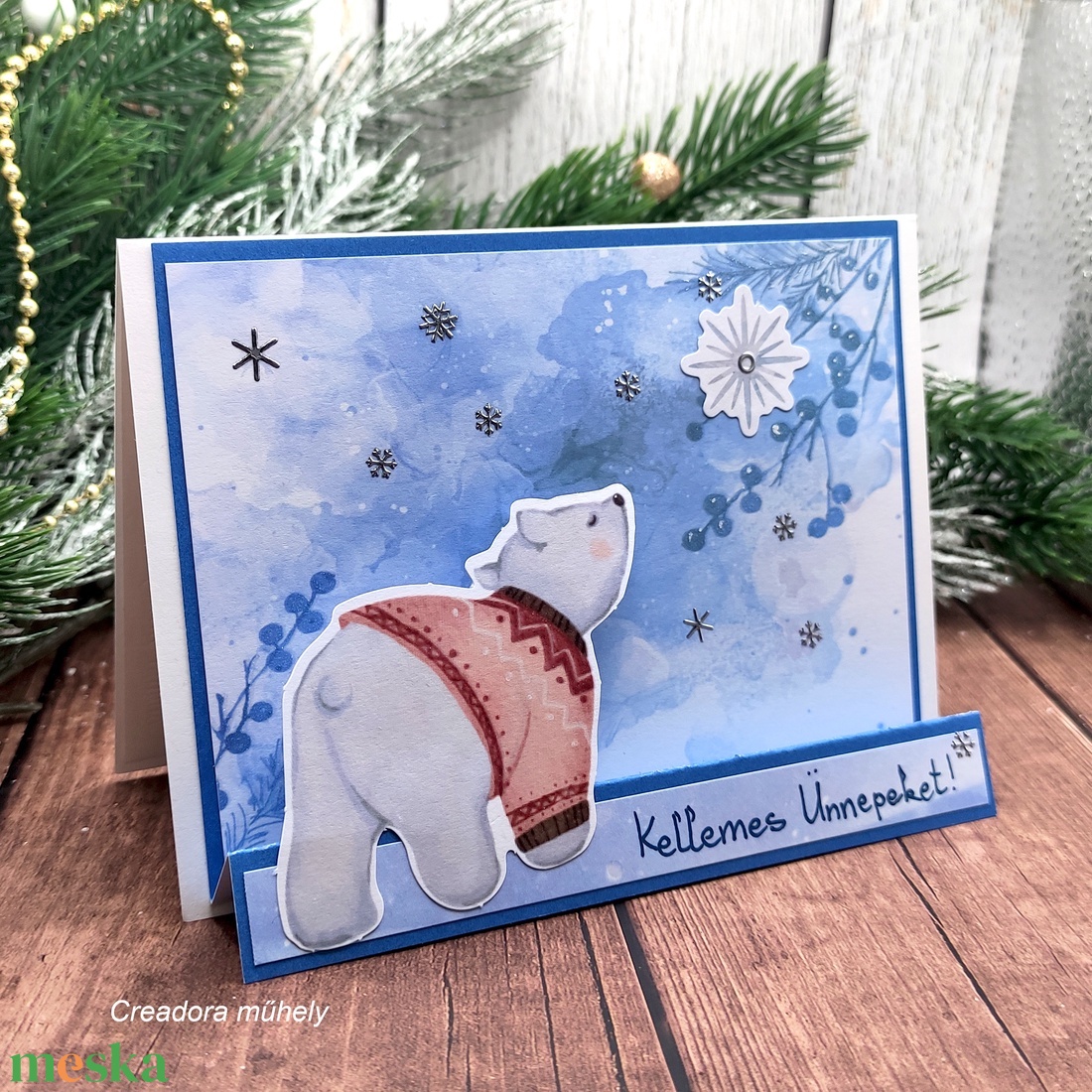 Jegesmedvés képeslap - karácsony - karácsonyi ajándékozás - karácsonyi képeslap, üdvözlőlap, ajándékkísérő - Meska.hu