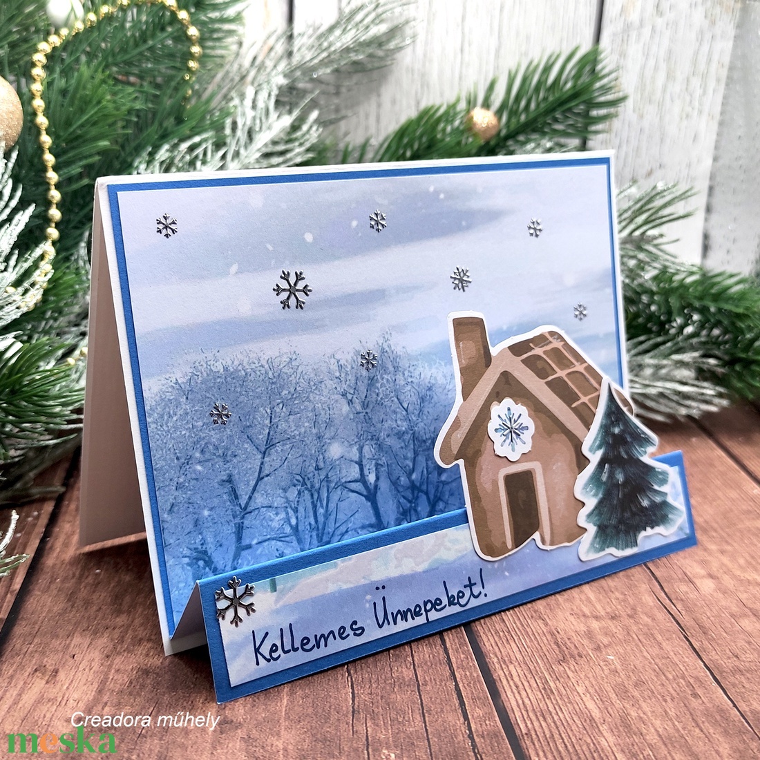 Karácsonyi képeslap mézeskalács házikóval - karácsony - karácsonyi ajándékozás - karácsonyi képeslap, üdvözlőlap, ajándékkísérő - Meska.hu