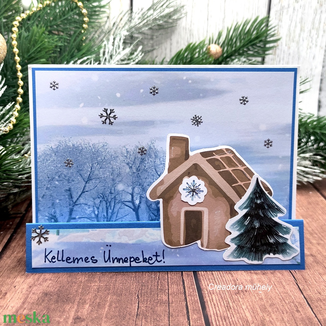 Karácsonyi képeslap mézeskalács házikóval - karácsony - karácsonyi ajándékozás - karácsonyi képeslap, üdvözlőlap, ajándékkísérő - Meska.hu