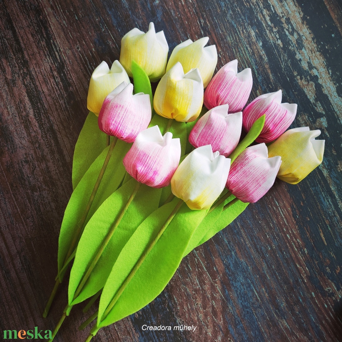 Textil tulipán csomag 12 szál, többféle - otthon & életmód - virágdekoráció - virágok - virágcsokor - Meska.hu