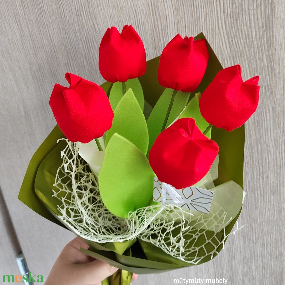 Textil tulipán csokor 5 szálas több színben - otthon & életmód - virágdekoráció - virágok - virágcsokor - Meska.hu