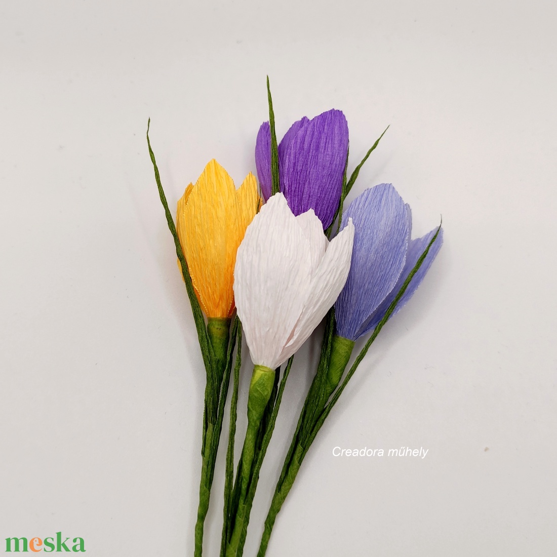 Krókusz papír virág, 3 db vegyes színekben - otthon & életmód - virágdekoráció - virágok - szálas virág - Meska.hu