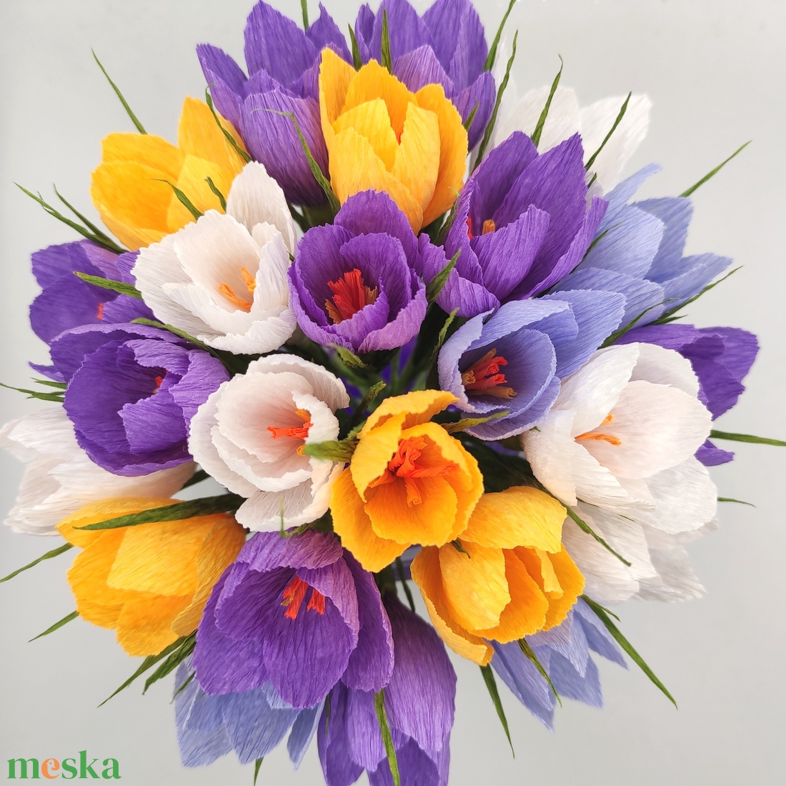 Krókusz papír virág, 3 db vegyes színekben - otthon & életmód - virágdekoráció - virágok - szálas virág - Meska.hu