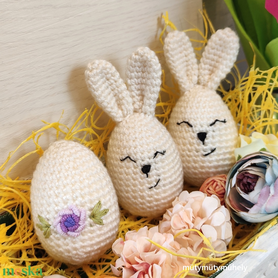 Horgolt húsvéti tojás és tojás nyuszik csomagban - ünnepi díszek, dekorációk - húsvéti díszek és dekorációk - húsvéti tojás, hímestojás - Meska.hu