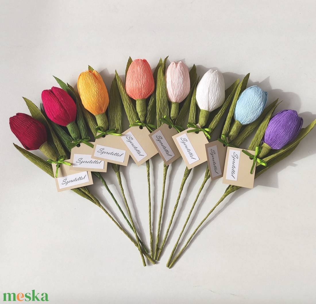 Tulipán kísérőkártyával, szálas papír virág (1 db) - otthon & életmód - virágdekoráció - virágok - szálas virág - Meska.hu
