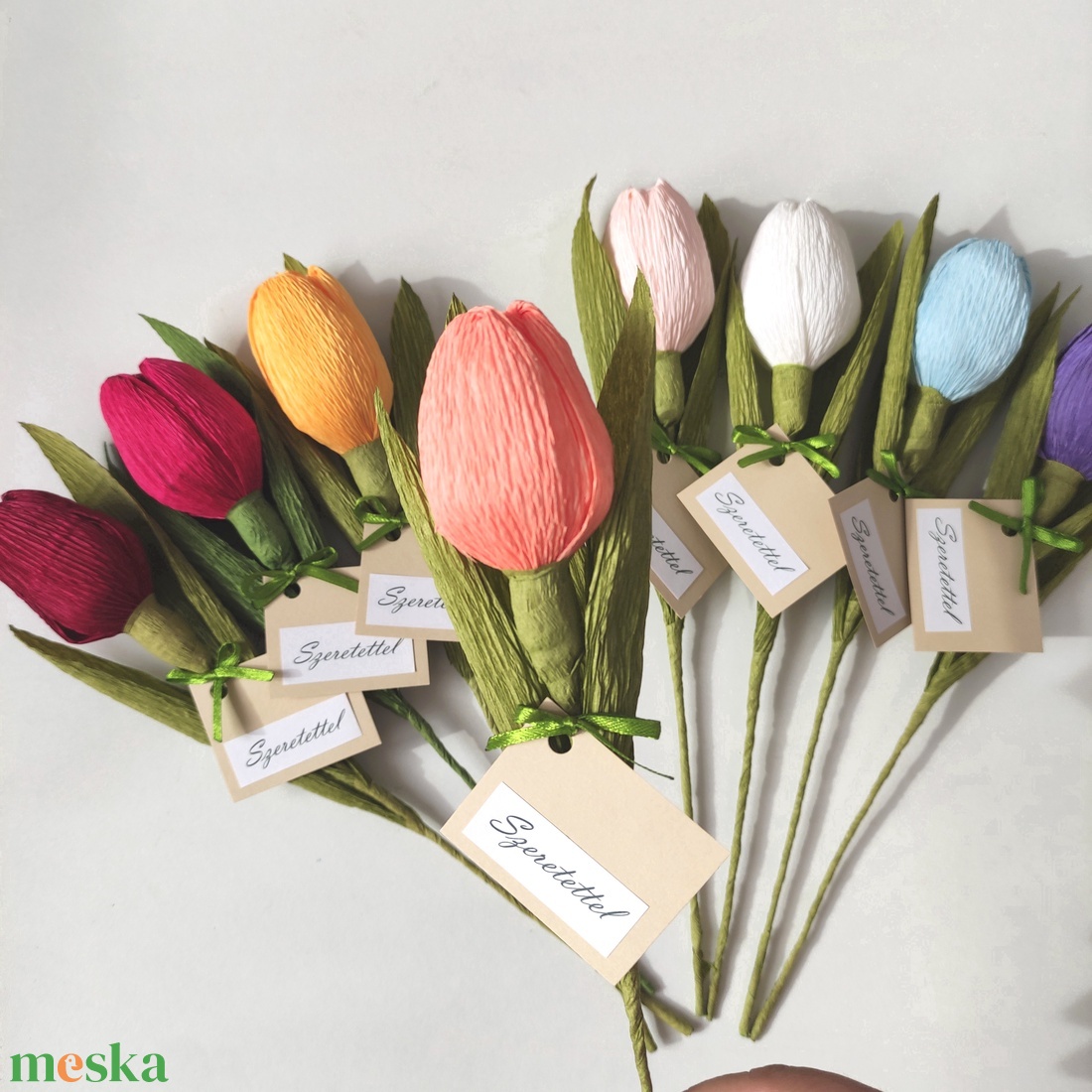 Tulipán kísérőkártyával, szálas papír virág (1 db) - otthon & életmód - virágdekoráció - virágok - szálas virág - Meska.hu