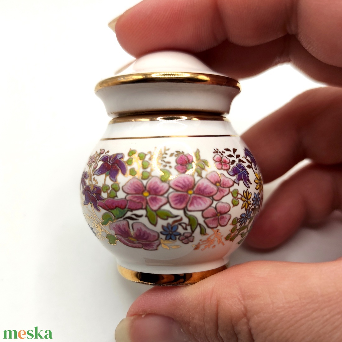 Vintage porcelán parfümtartó, üveg, szelence - otthon & életmód - fürdőszoba - parfümösüveg - Meska.hu