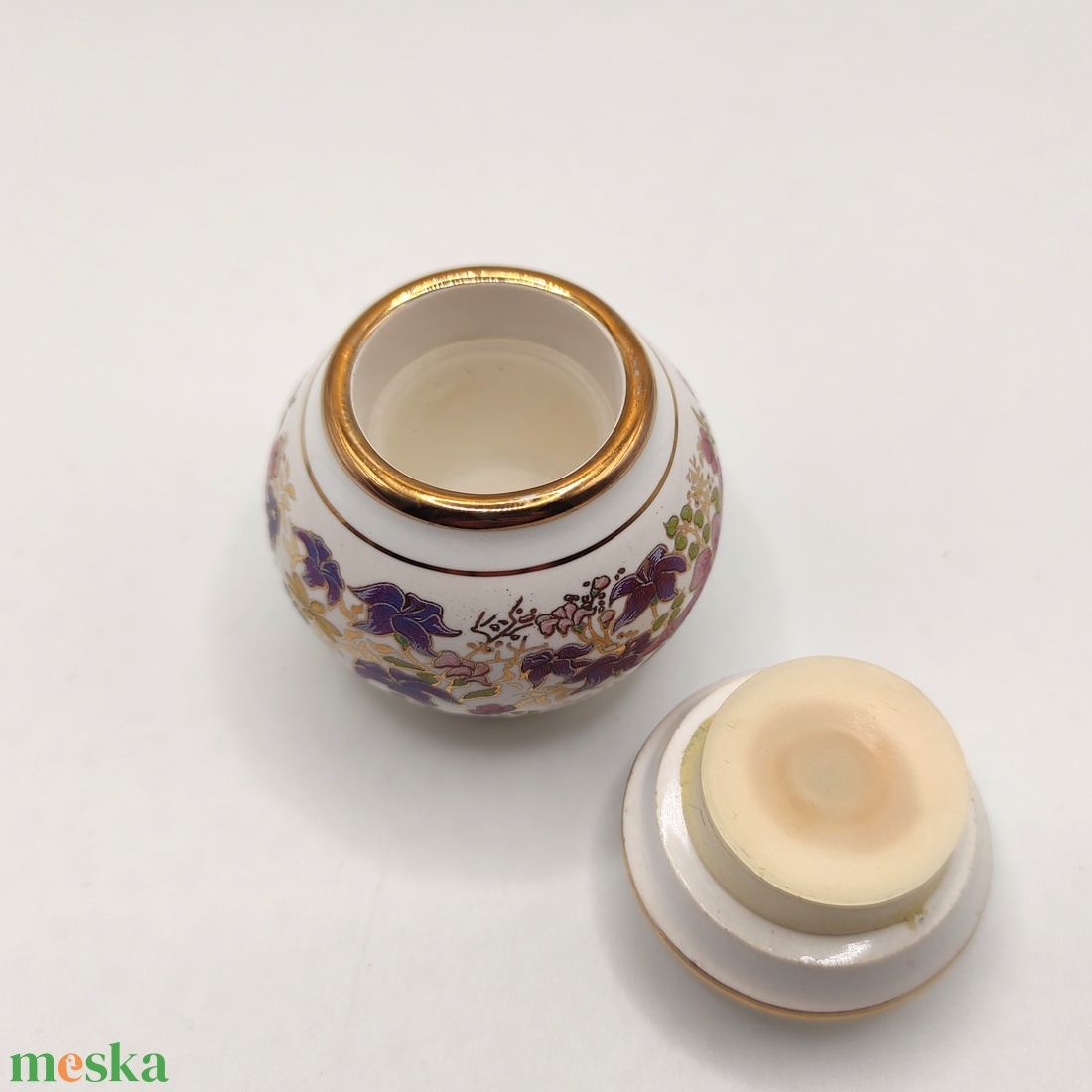 Vintage porcelán parfümtartó, üveg, szelence - otthon & életmód - fürdőszoba - parfümösüveg - Meska.hu