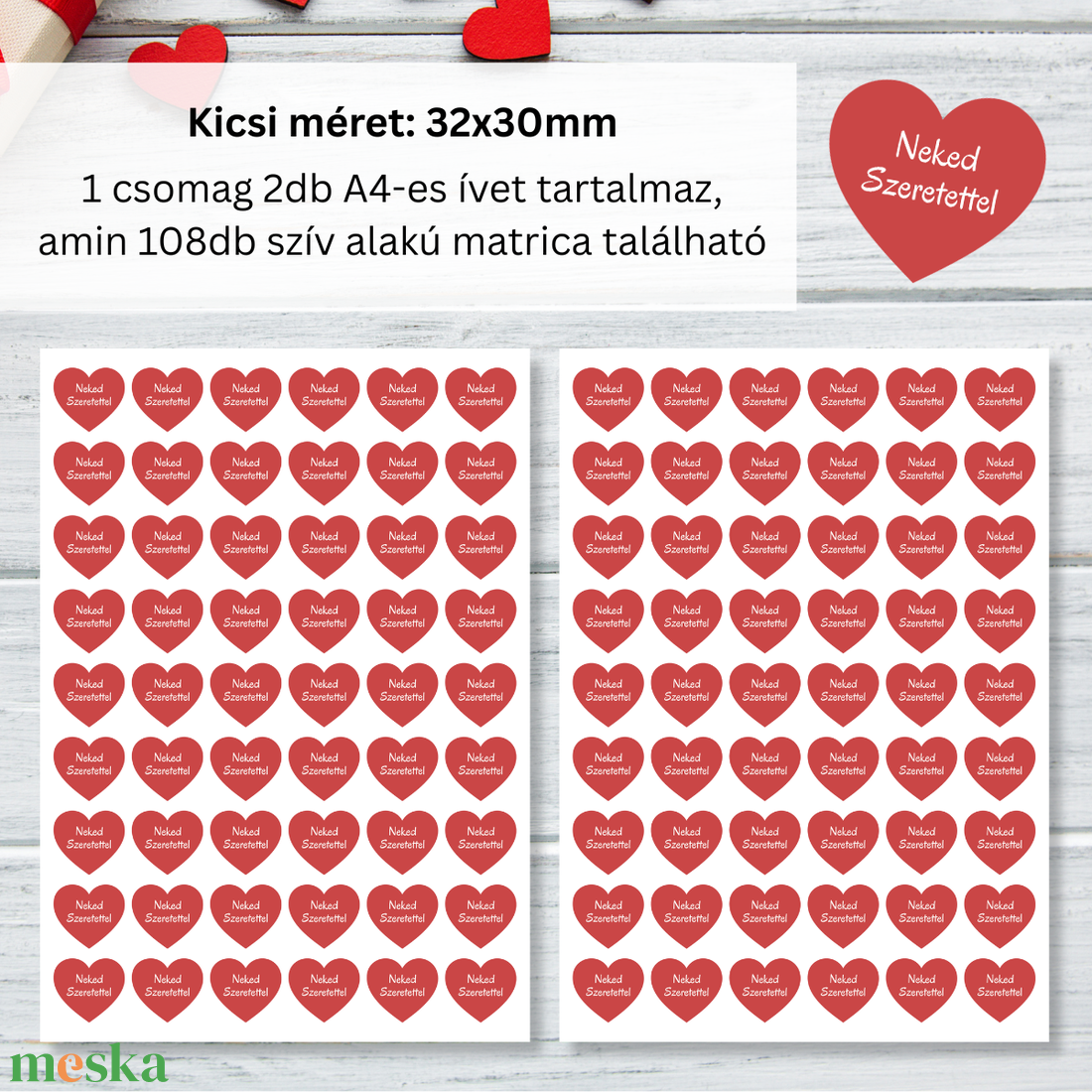 Neked szeretettel feliratú szív alakú matrica - otthon & életmód - papír, írószer - matrica, matrica csomag - Meska.hu
