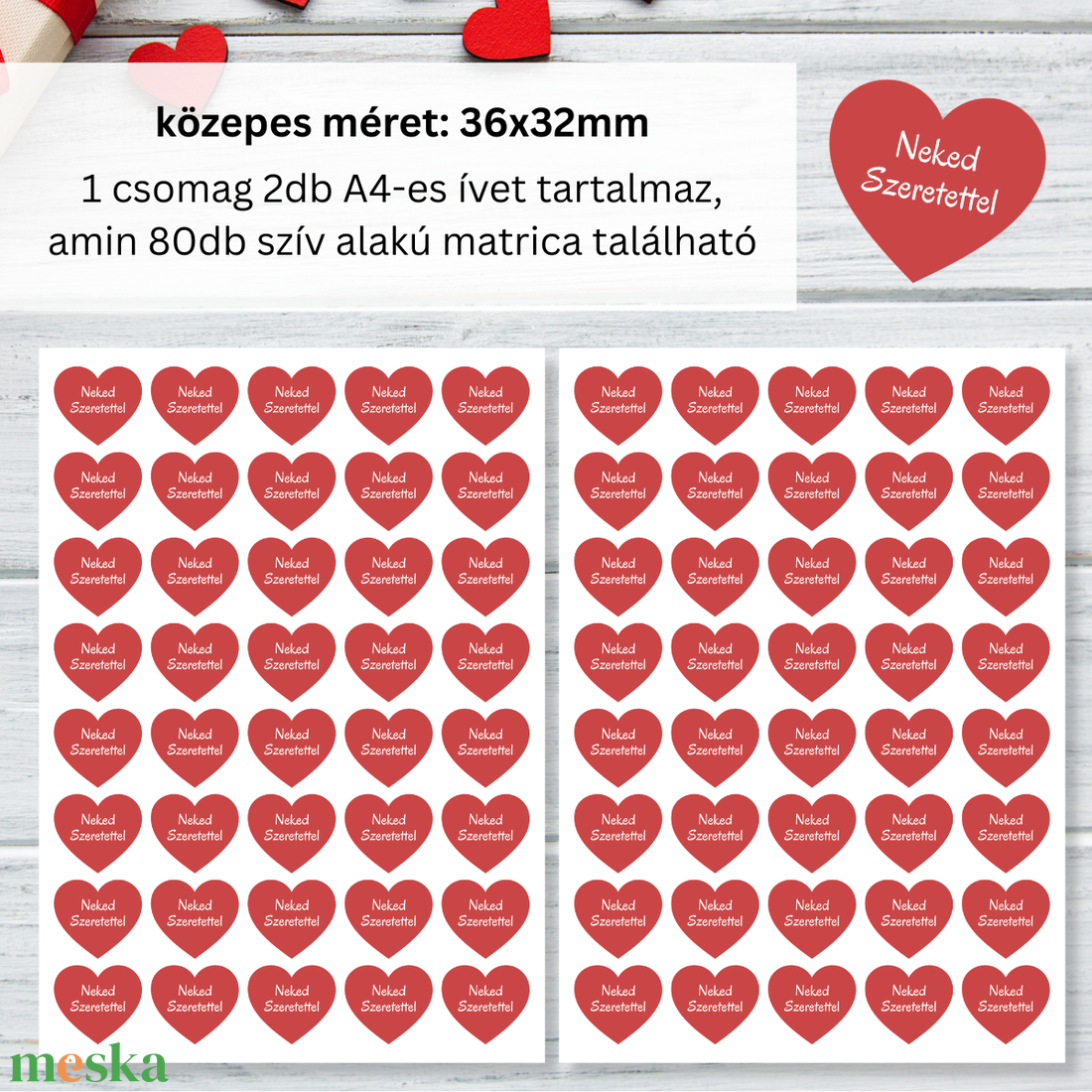 Neked szeretettel feliratú szív alakú matrica - otthon & életmód - papír, írószer - matrica, matrica csomag - Meska.hu
