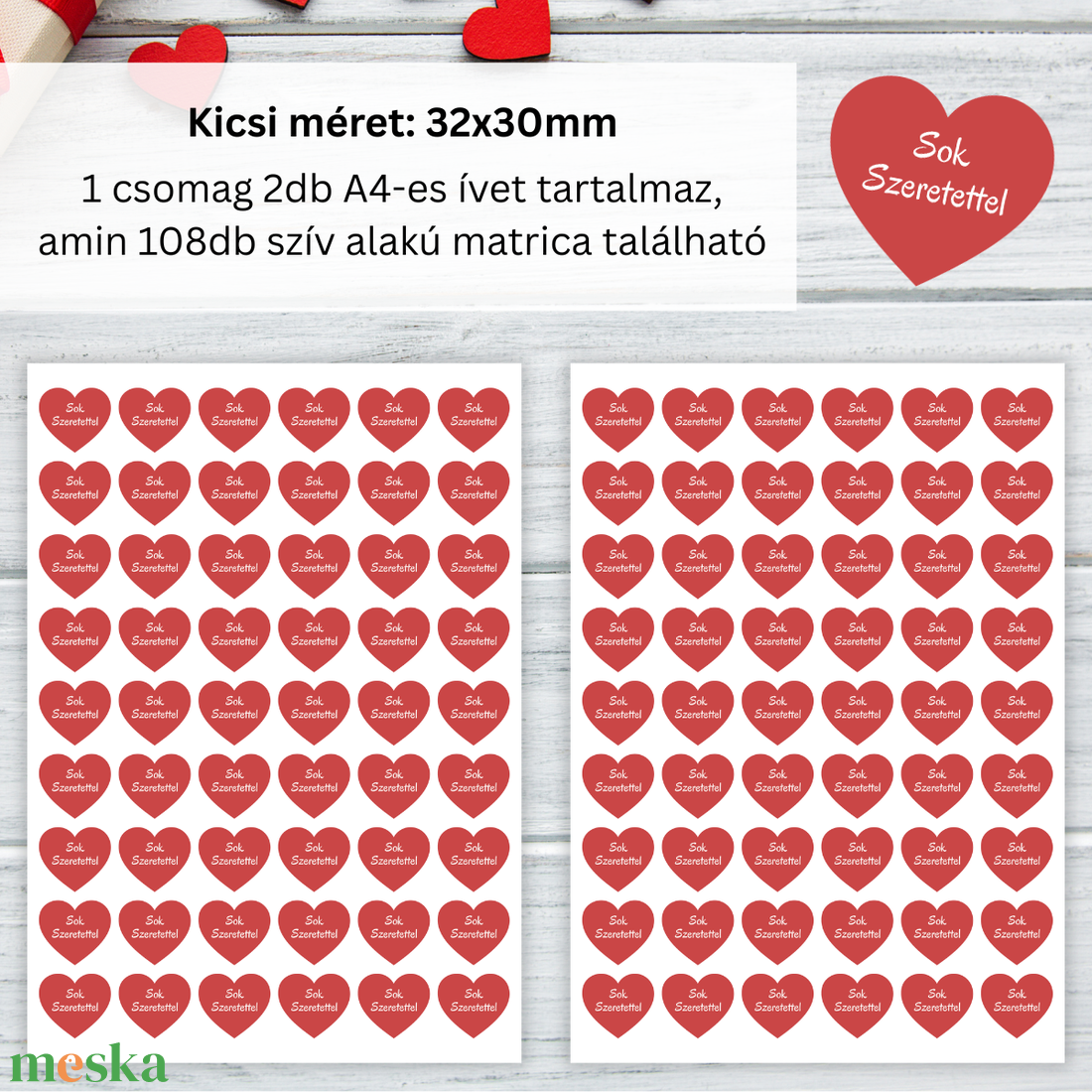 Sok szeretettel feliratú szív alakú matrica - otthon & életmód - papír, írószer - matrica, matrica csomag - Meska.hu