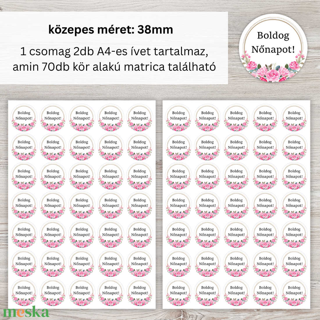 Boldog Nőnapot feliratú matrica/ Rózsa  - otthon & életmód - papír, írószer - matrica, matrica csomag - Meska.hu