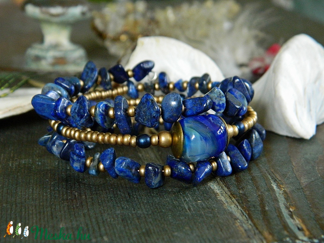 Capri - lámpagyöngy memóriakarkötő lapis lazulival kék gyöngyös karkötő, muranoi üvegékszer, többsoros kék karkötő - ékszer - karkötő - gyöngyös karkötő - Meska.hu