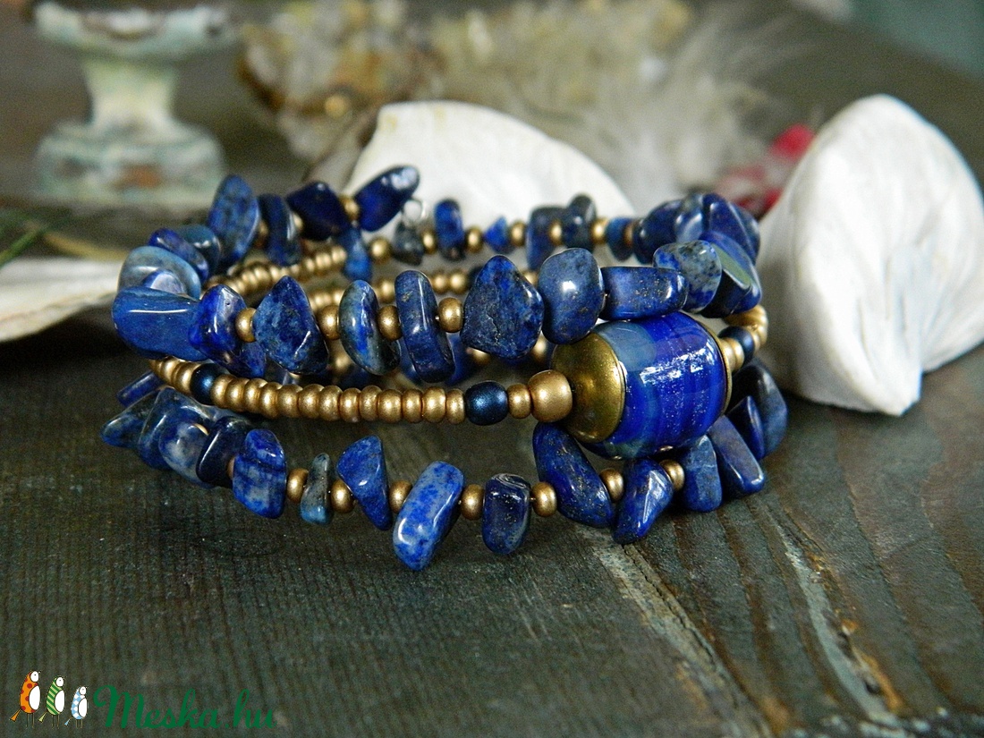 Capri - lámpagyöngy memóriakarkötő lapis lazulival kék gyöngyös karkötő, muranoi üvegékszer, többsoros kék karkötő - ékszer - karkötő - gyöngyös karkötő - Meska.hu