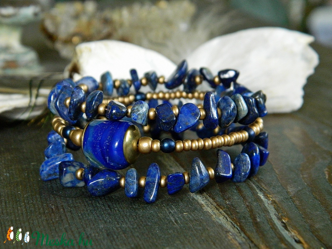 Capri - lámpagyöngy memóriakarkötő lapis lazulival kék gyöngyös karkötő, muranoi üvegékszer, többsoros kék karkötő - ékszer - karkötő - gyöngyös karkötő - Meska.hu