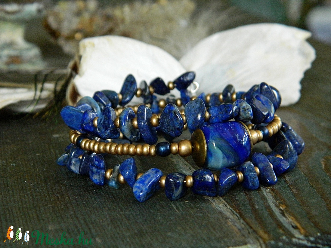 Capri - lámpagyöngy memóriakarkötő lapis lazulival kék gyöngyös karkötő, muranoi üvegékszer, többsoros kék karkötő - ékszer - karkötő - gyöngyös karkötő - Meska.hu