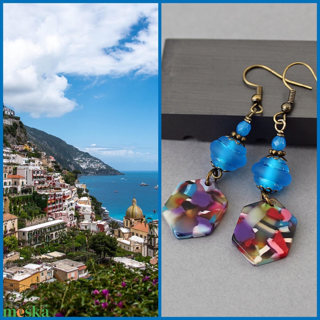 Positano - azúrkék lámpagyöngy fülbevaló, MURÁNÓI ÜVEGékszer - ékszer - fülbevaló - lógó fülbevaló - Meska.hu