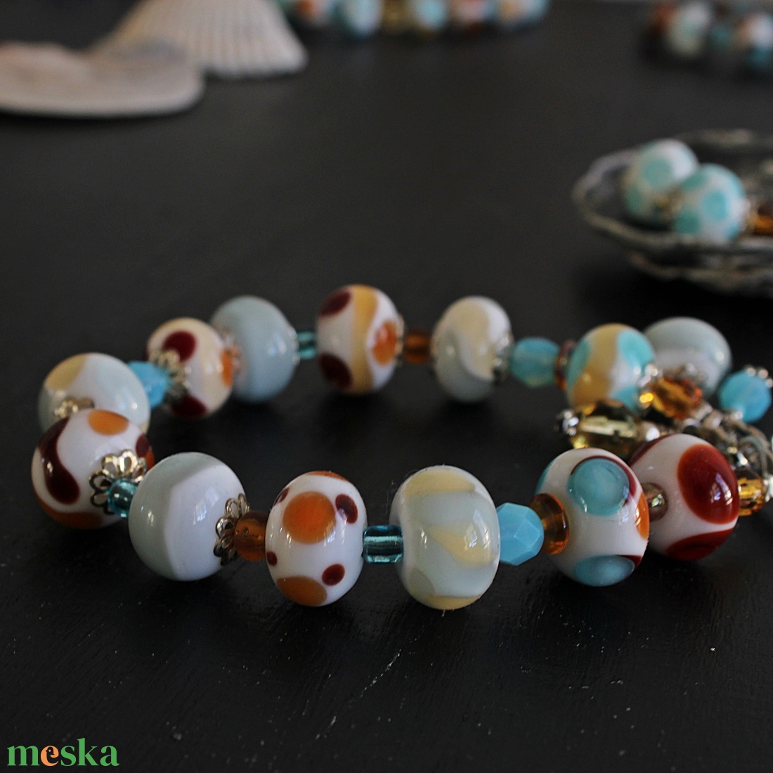 Riviera - tengerparti hangulatú egyedi lámpagyöngy ékszerszett, MURÁNÓI üveg ékszer, klasszikus stílusú üvegékszer szett - ékszer - ékszerszett - Meska.hu