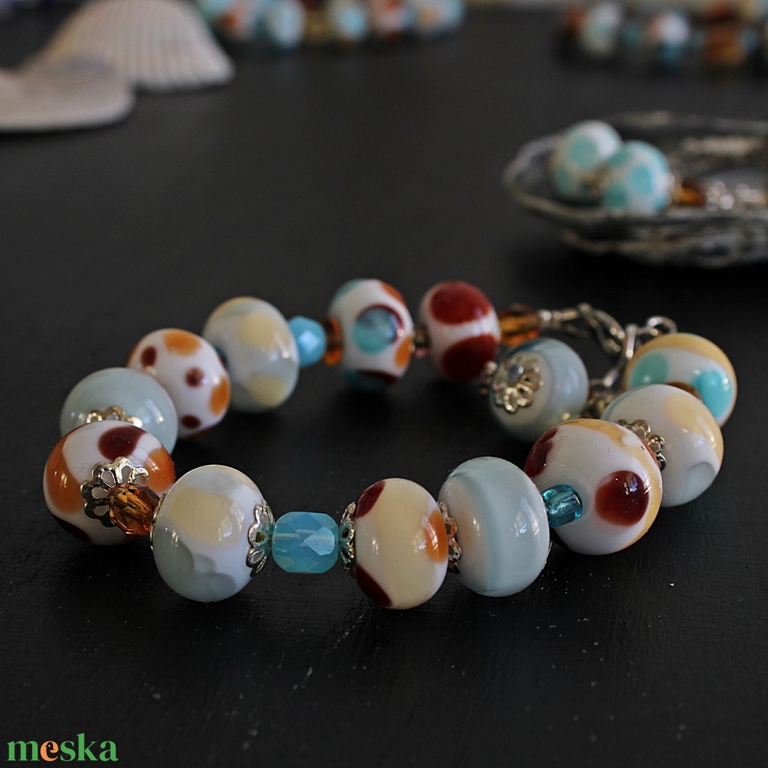 Riviera - tengerparti hangulatú egyedi lámpagyöngy ékszerszett, MURÁNÓI üveg ékszer, klasszikus stílusú üvegékszer szett - ékszer - ékszerszett - Meska.hu