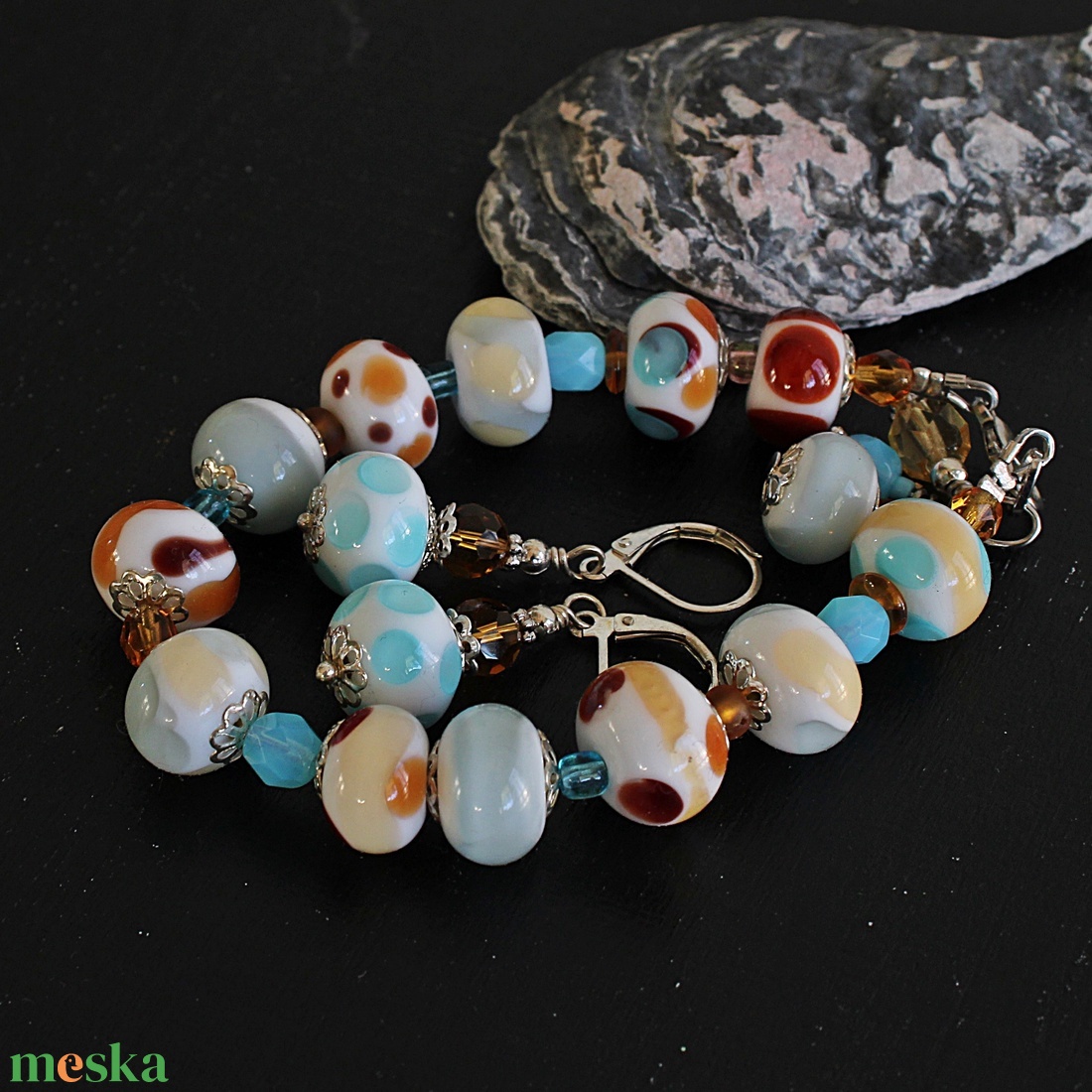 Riviera - tengerparti hangulatú egyedi lámpagyöngy ékszerszett, MURÁNÓI üveg ékszer, klasszikus stílusú üvegékszer szett - ékszer - ékszerszett - Meska.hu