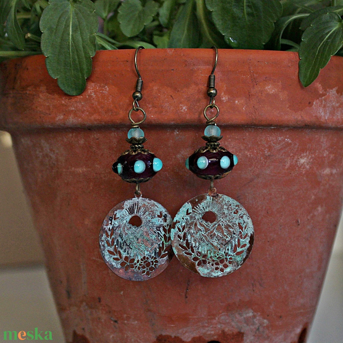 Avas - rusztikus lámpagyöngy fülbevaló,  MURÁNÓI ÜVEG ékszer - ékszer - fülbevaló - lógó fülbevaló - Meska.hu