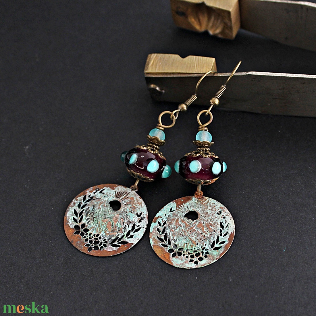 Avas - rusztikus lámpagyöngy fülbevaló,  MURÁNÓI ÜVEG ékszer - ékszer - fülbevaló - lógó fülbevaló - Meska.hu