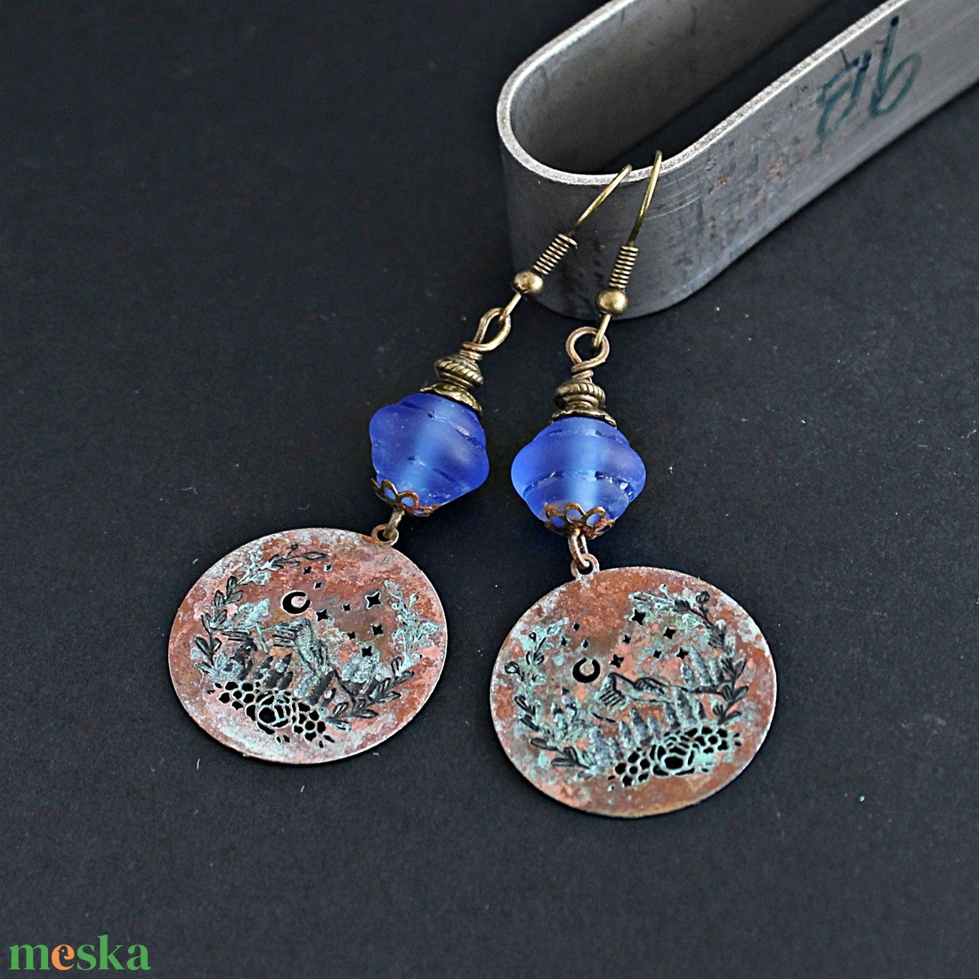 Kékes - rusztikus lámpagyöngy fülbevaló, MURÁNÓI ÜVEGékszer - ékszer - fülbevaló - lógó fülbevaló - Meska.hu