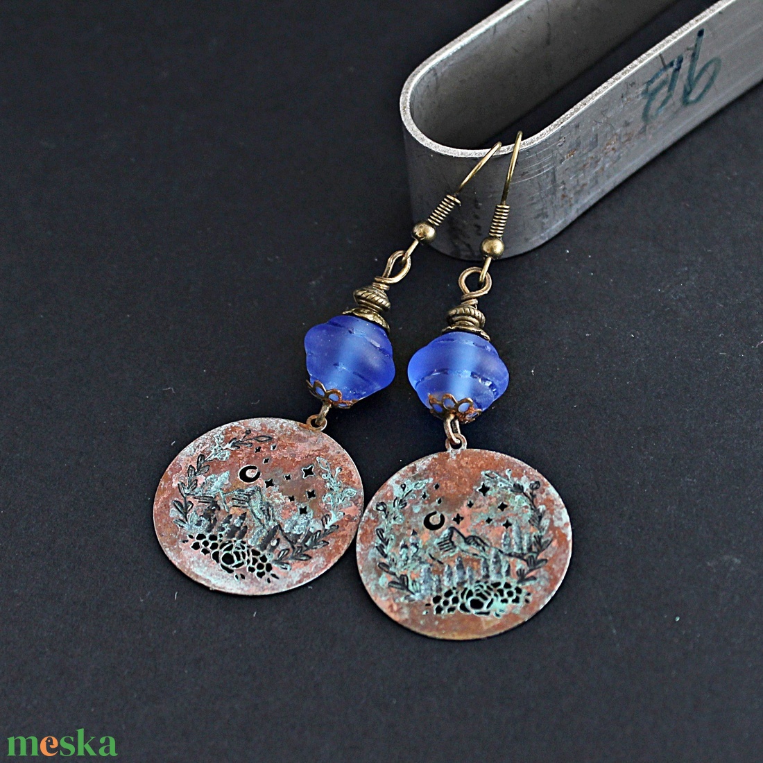 Kékes - rusztikus lámpagyöngy fülbevaló, MURÁNÓI ÜVEGékszer - ékszer - fülbevaló - lógó fülbevaló - Meska.hu