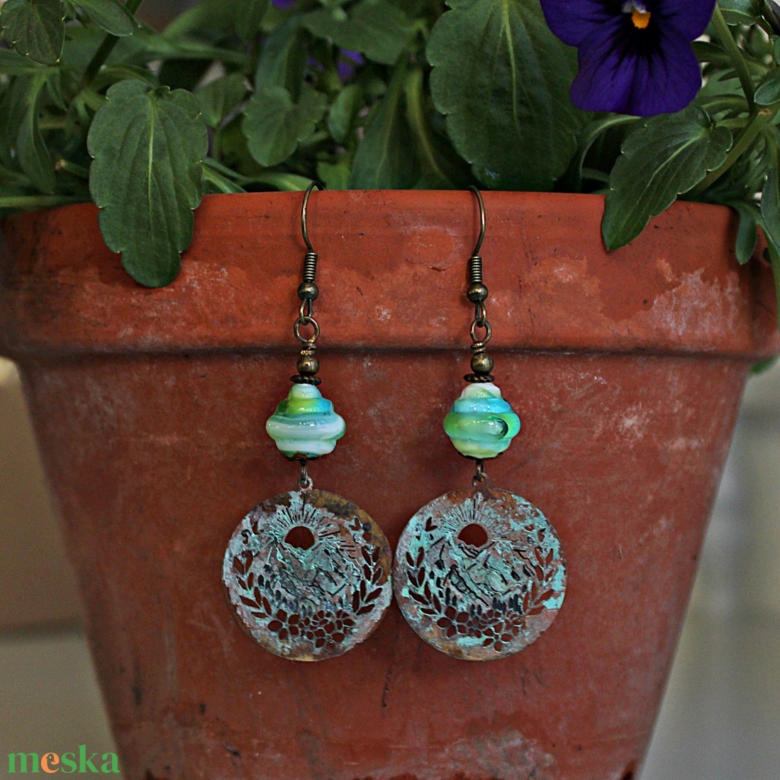 Szalajka - rusztikus lámpagyöngy fülbevaló, MURÁNÓI ÜVEGékszer - ékszer - fülbevaló - lógó fülbevaló - Meska.hu