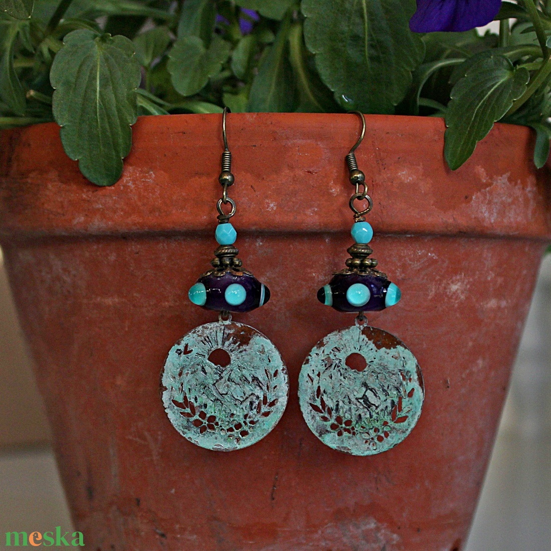 Csóványos - rusztikus lámpagyöngy fülbevaló, MURÁNÓI üvegékszer - ékszer - fülbevaló - lógó fülbevaló - Meska.hu