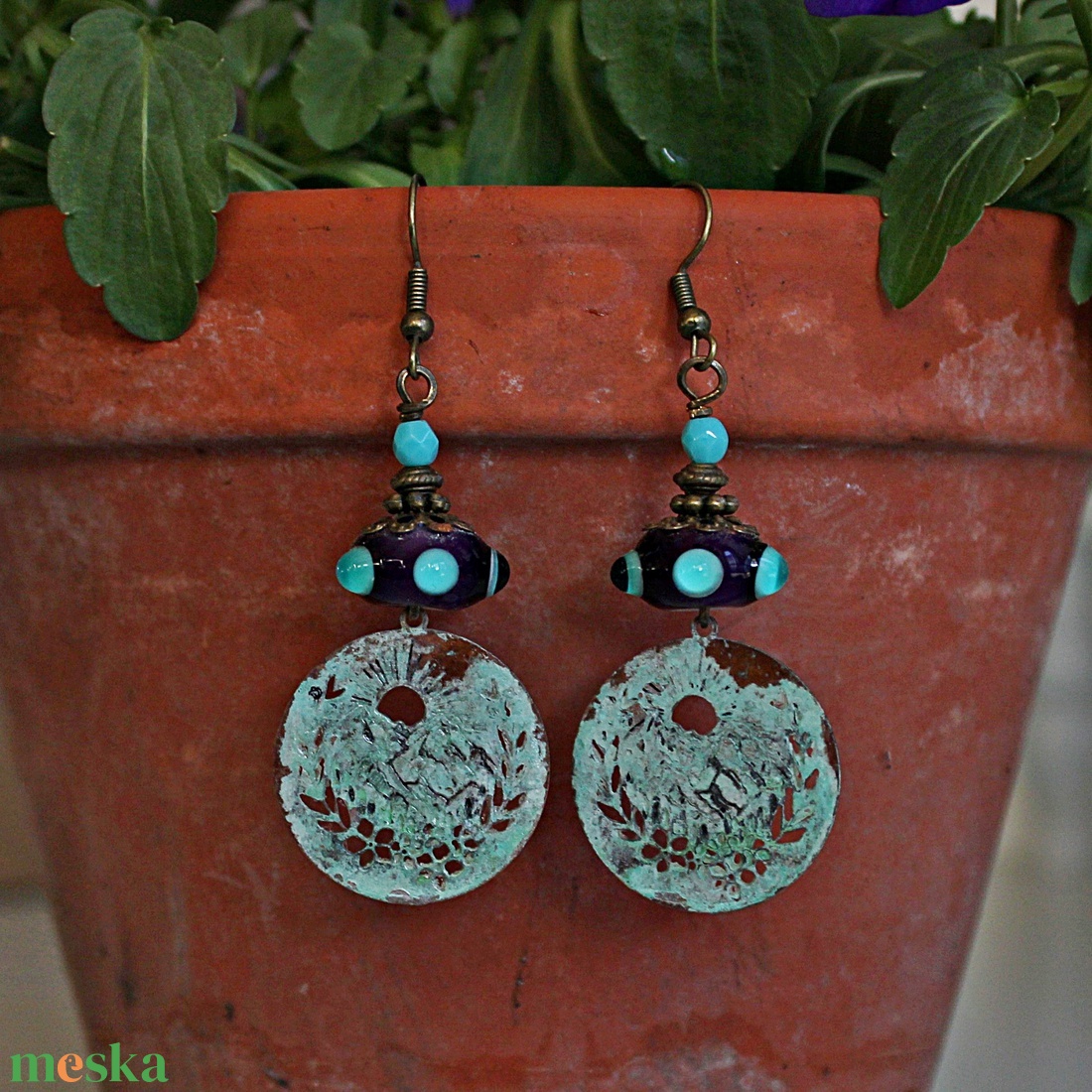 Csóványos - rusztikus lámpagyöngy fülbevaló, MURÁNÓI üvegékszer - ékszer - fülbevaló - lógó fülbevaló - Meska.hu