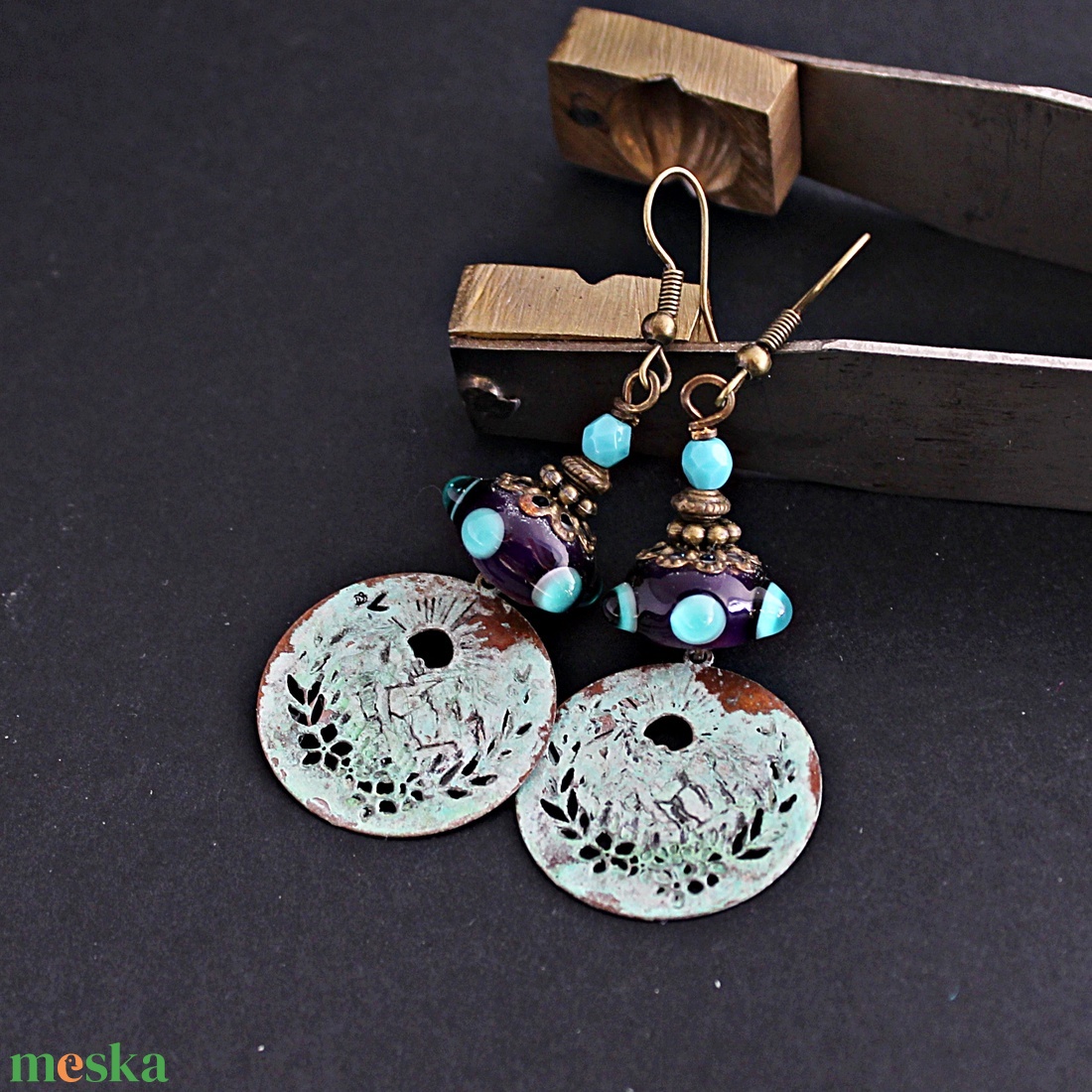 Csóványos - rusztikus lámpagyöngy fülbevaló, MURÁNÓI üvegékszer - ékszer - fülbevaló - lógó fülbevaló - Meska.hu