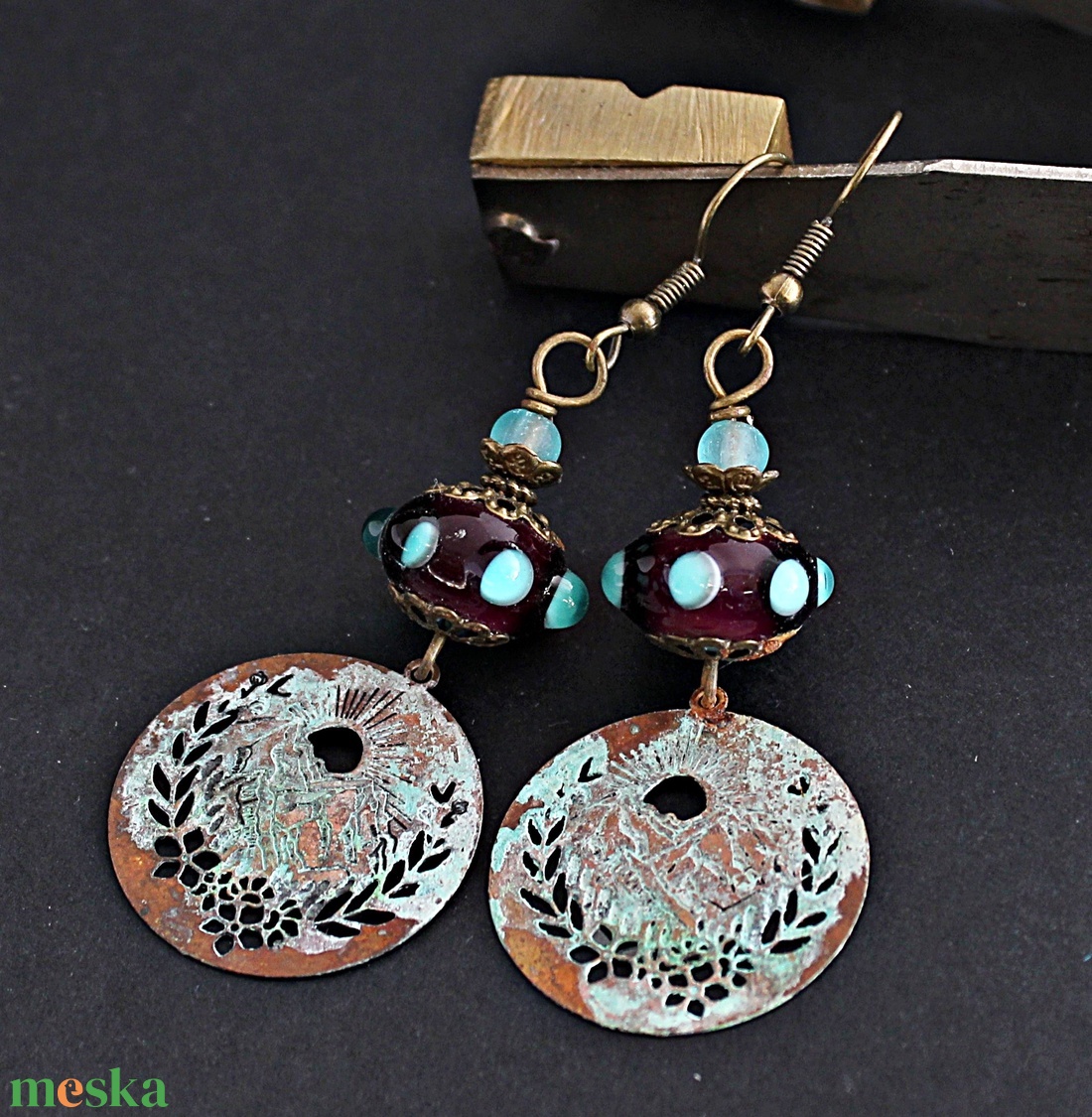 Avas - rusztikus lámpagyöngy fülbevaló,  MURÁNÓI ÜVEG ékszer - ékszer - fülbevaló - lógó fülbevaló - Meska.hu