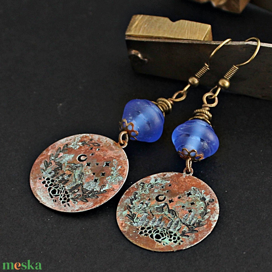 Kékes - rusztikus lámpagyöngy fülbevaló, MURÁNÓI ÜVEGékszer - ékszer - fülbevaló - lógó fülbevaló - Meska.hu