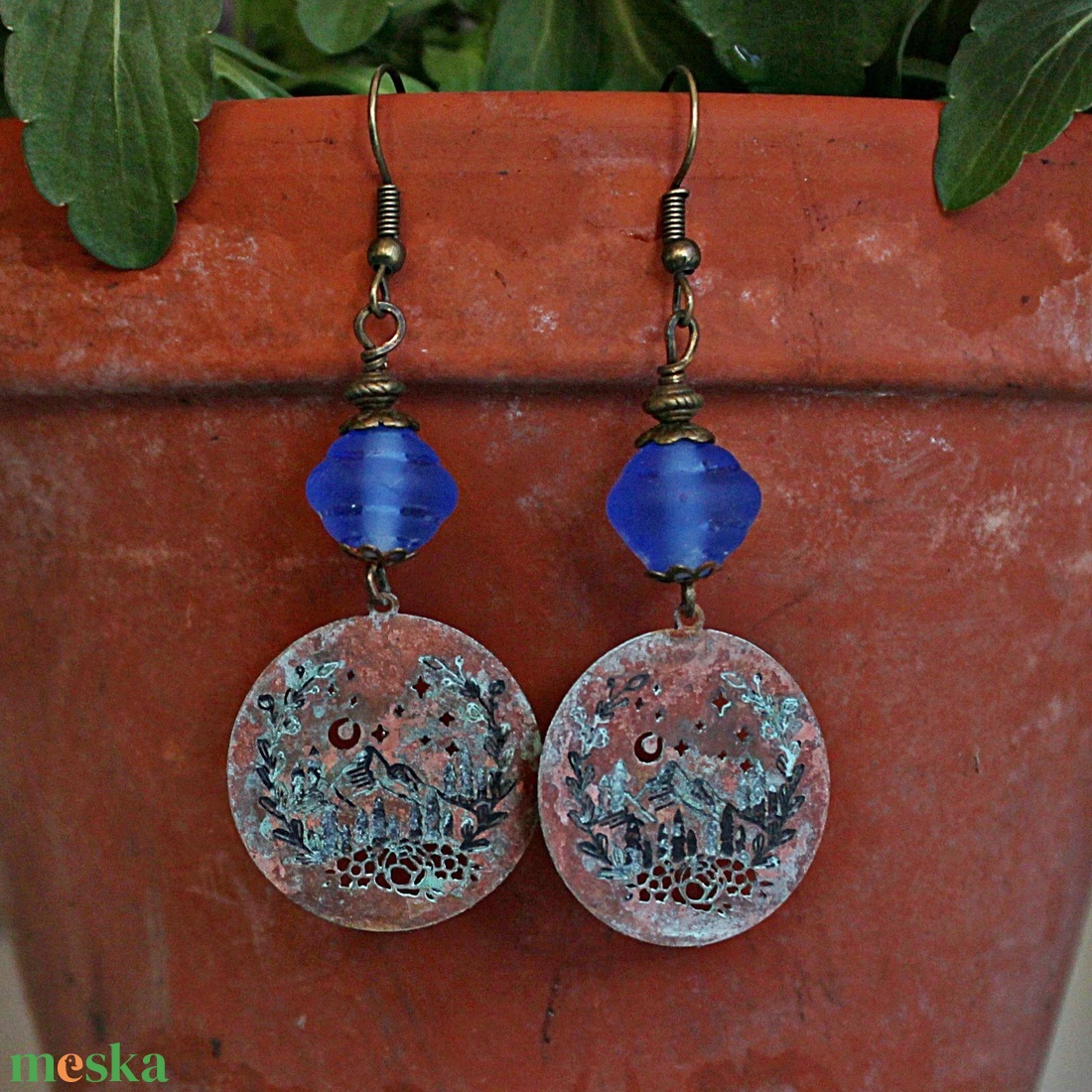 Kékes - rusztikus lámpagyöngy fülbevaló, MURÁNÓI ÜVEGékszer - ékszer - fülbevaló - lógó fülbevaló - Meska.hu