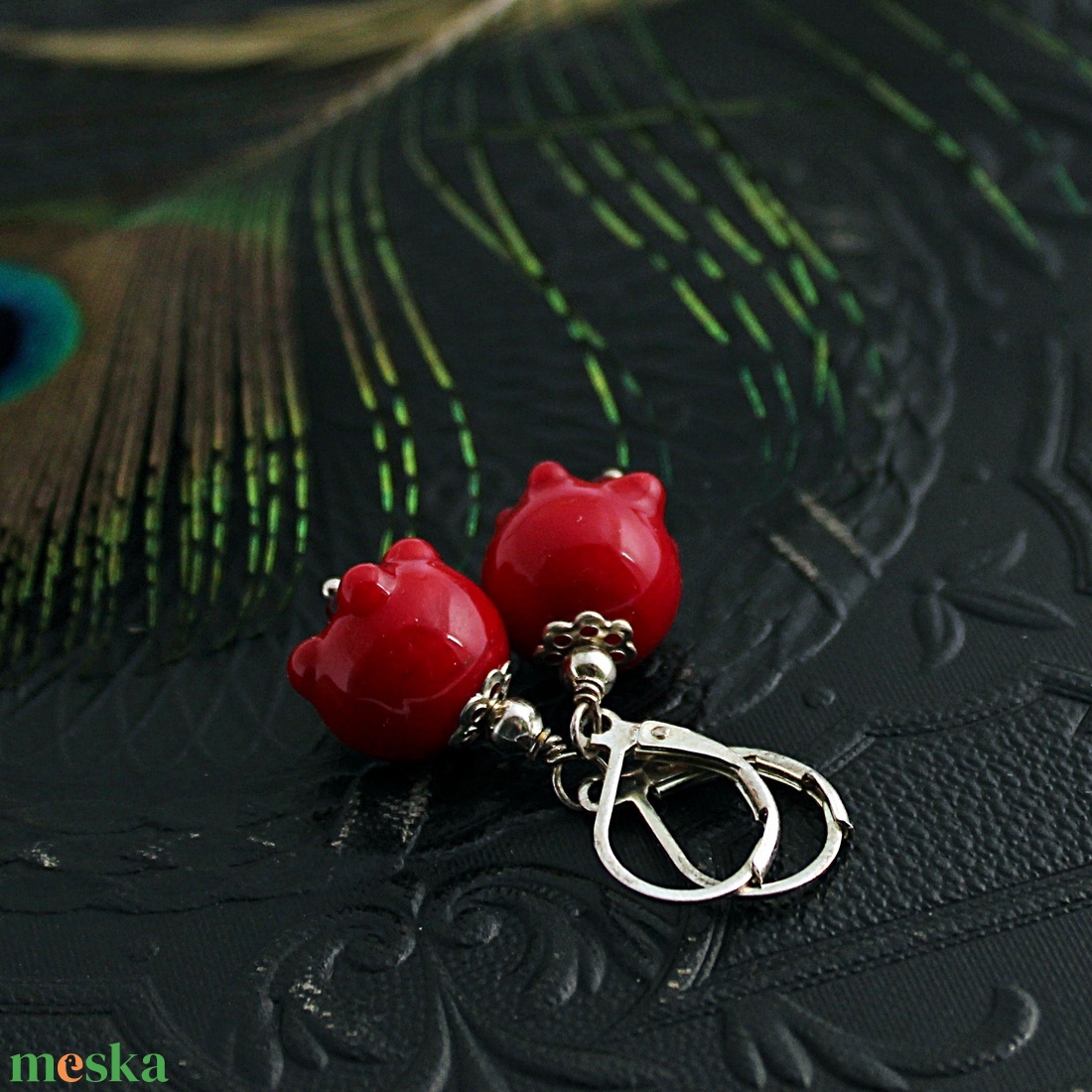 Gránátalma - piros lámpagyöngy bogyó fülbevaló ezüst kapoccsal, Muránói üvegékszer, piros üveggyöngy fülbevaló - ékszer - fülbevaló - lógó fülbevaló - Meska.hu