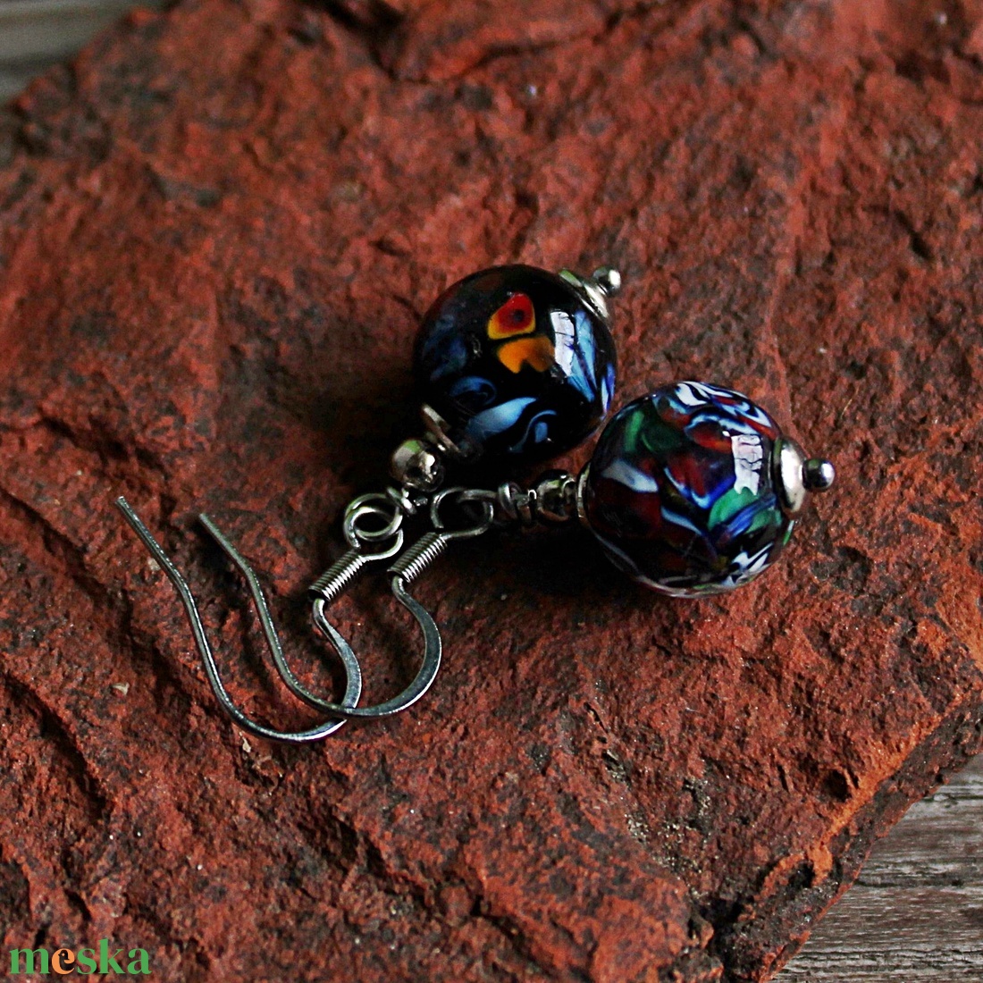 Murano - klasszikus mozaikos lámpagyöngy fülbevaló, MURÁNÓI ÜVEG ékszer - ékszer - fülbevaló - lógó fülbevaló - Meska.hu